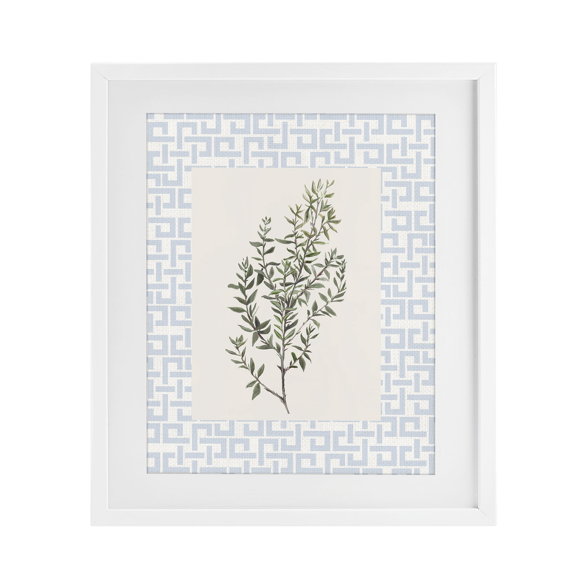Stupell Industries Leafy Herb on Geometric White Framed Print Under Glass, design by Diannart