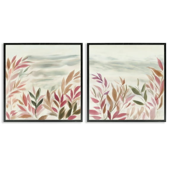 Stupell Industries Leafy Muted Subtlety 2 Piece Black Framed Giclee Art Set design by Mona Grace, 12 x 12