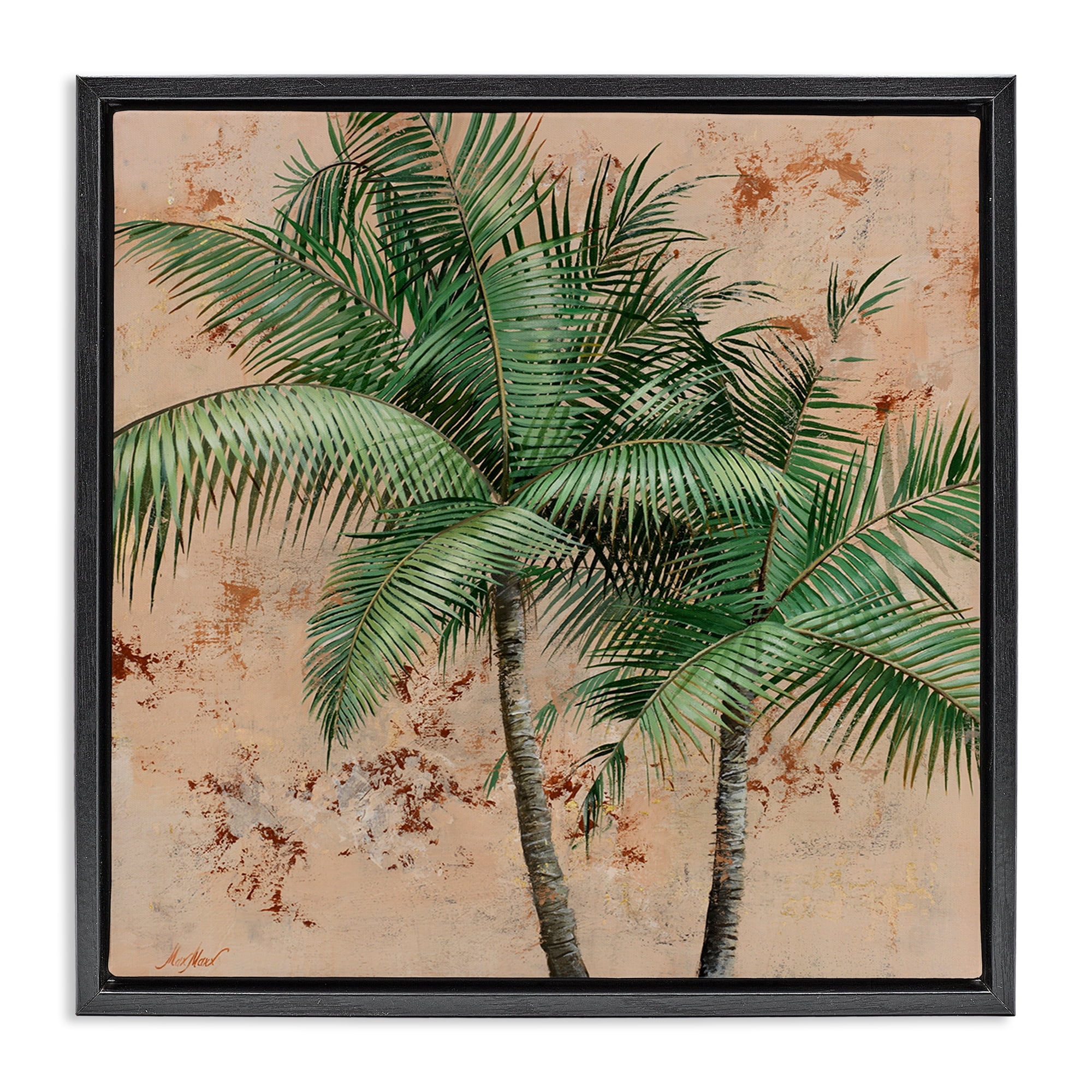 Stupell Industries Leafy Palm Fronds Botanical & Floral Painting Black Floater Framed Canvas Art Print Wall Art, 18 x 18