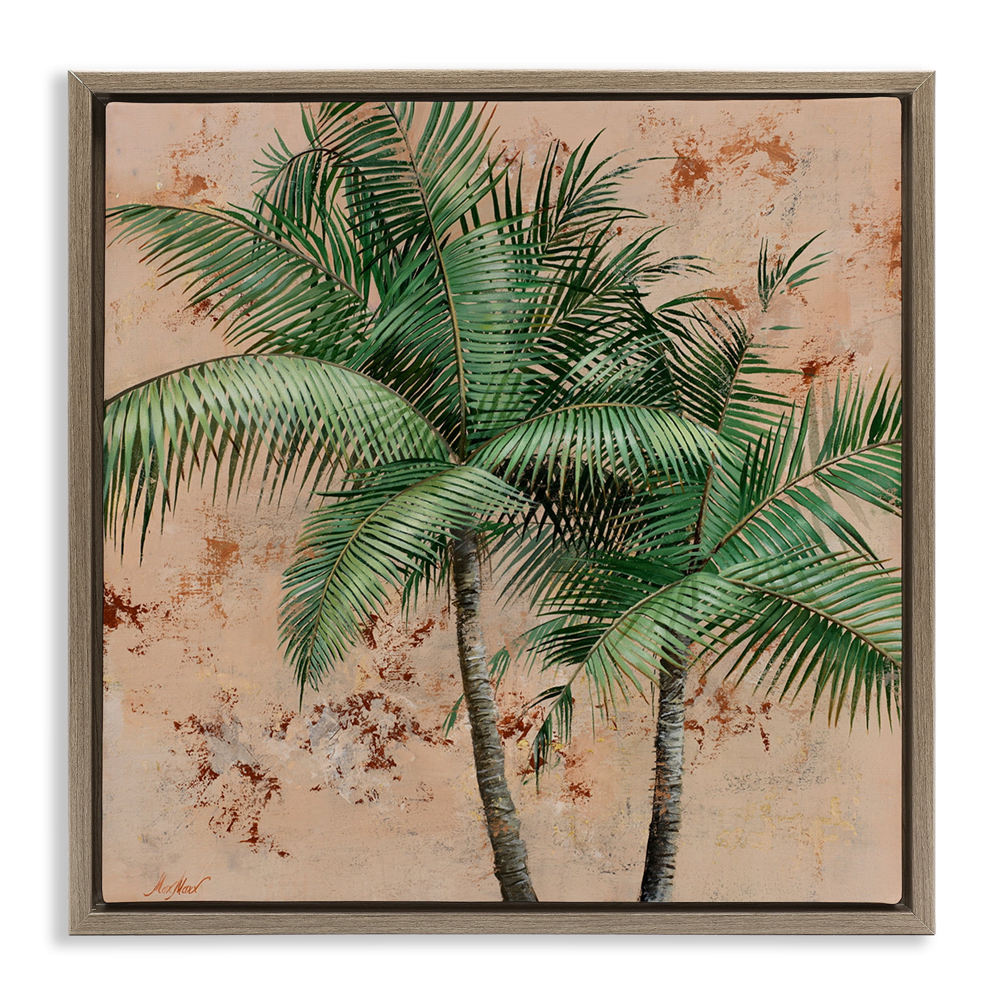 Stupell Industries Leafy Palm Fronds Botanical & Floral Painting Brown Floater Framed Canvas Art Print Wall Art, 18 x 18