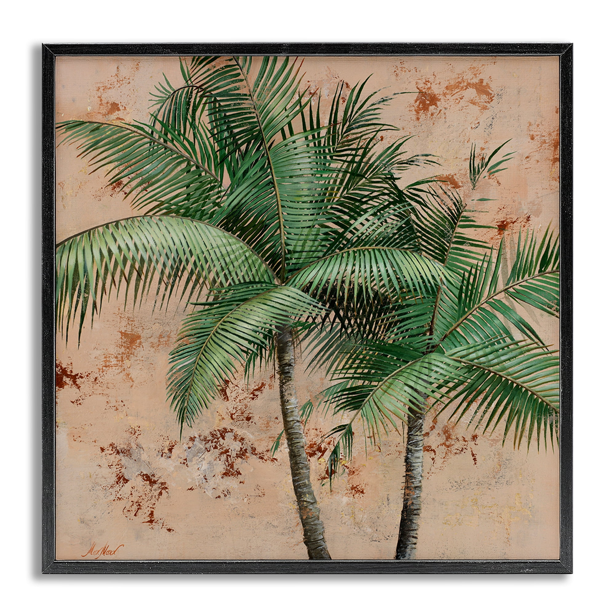 Stupell Industries Leafy Palm Fronds Botanical & Floral Painting Gray Framed Art Print Wall Art, 12 x 12