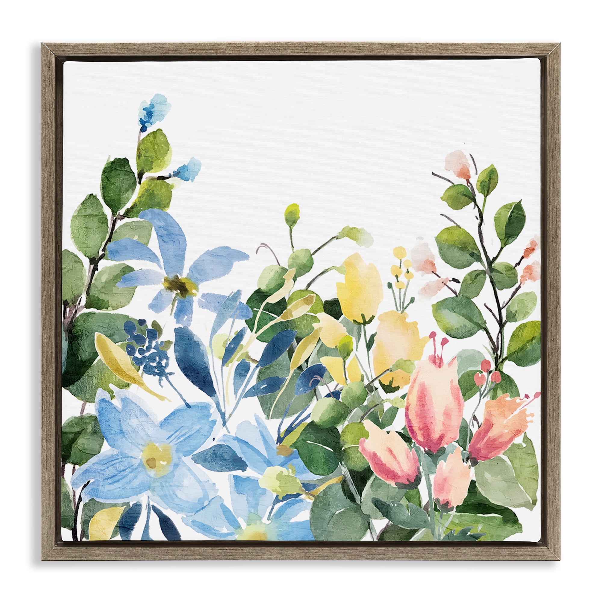 Stupell Industries Leafy Spring Blooms Plants & Flowers Painting Brown Floater Framed Canvas Art Print Wall Art, 25 x 25