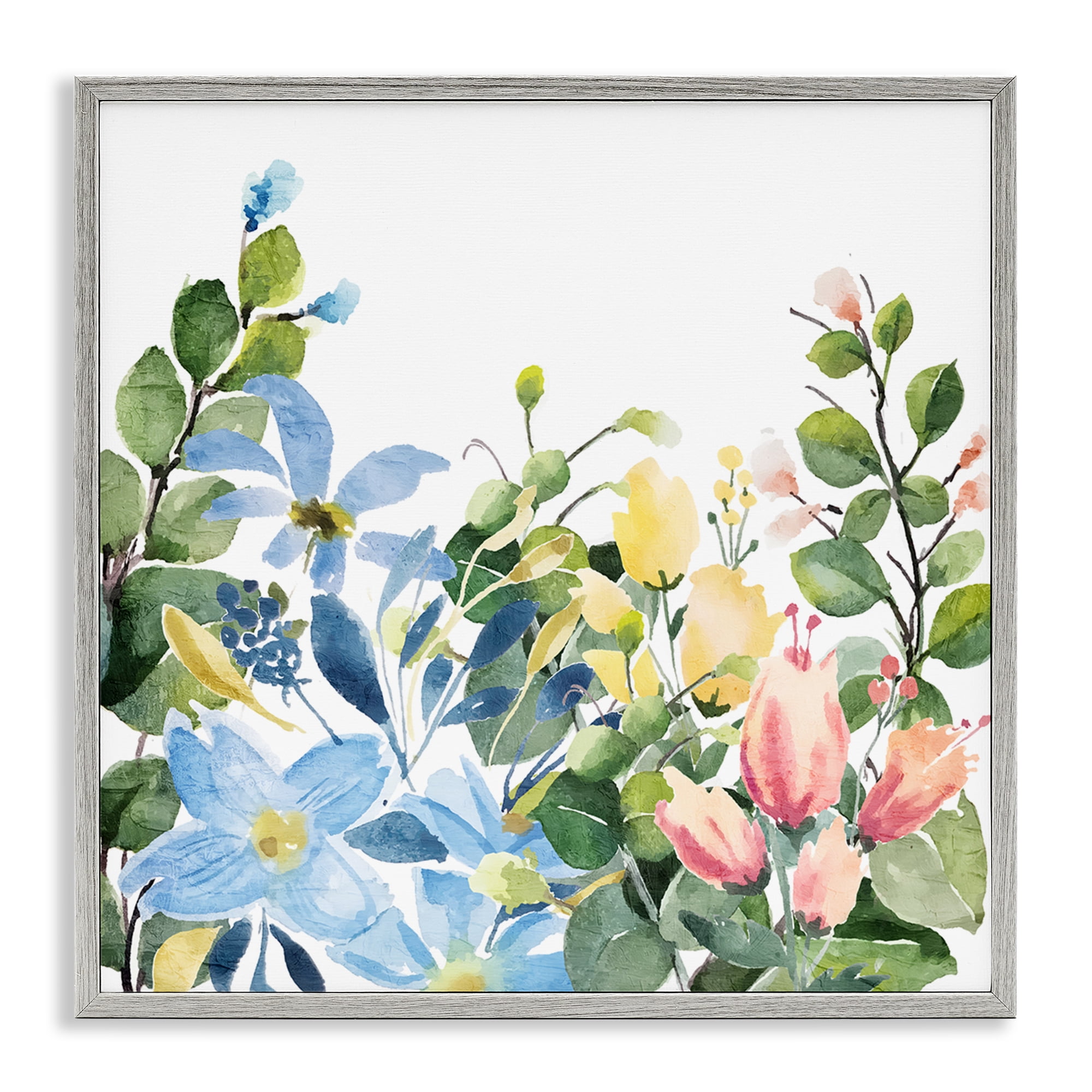 Stupell Industries Leafy Spring Blooms Plants & Flowers Painting Gray Framed Art Print Wall Art, 17 x 17