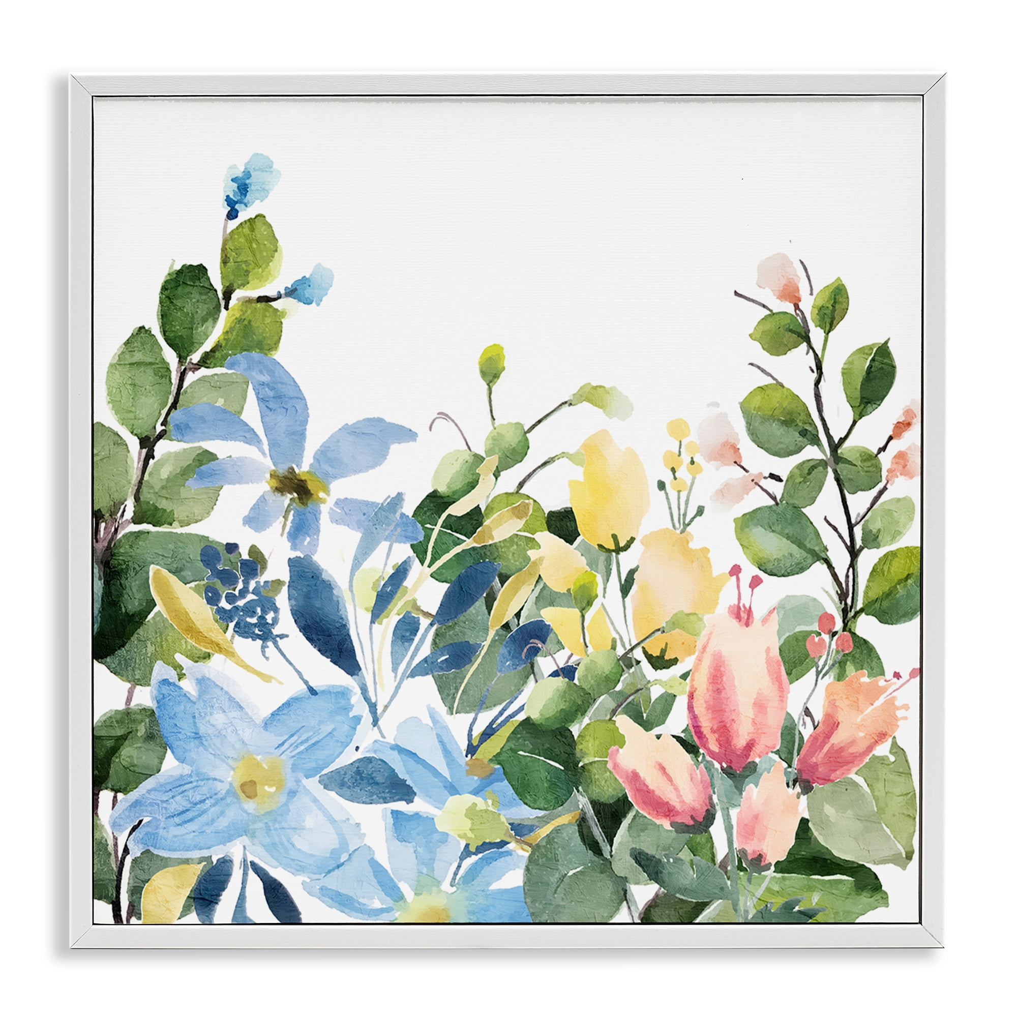 Stupell Industries Leafy Spring Blooms Plants & Flowers Painting White Framed Art Print Wall Art, 12 x 12