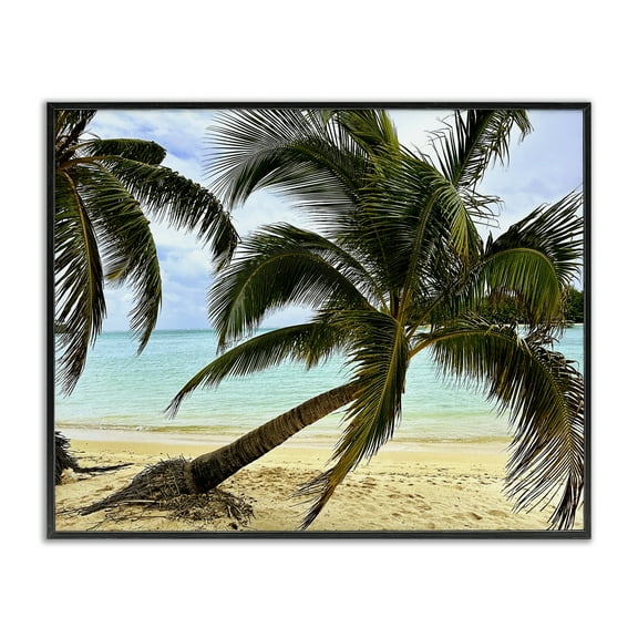 Stupell Industries Leaning Palms on Beach Landscape Photography Black Framed Art Print Wall Art, 14 x 11