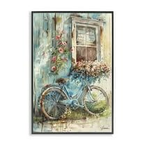 Stupell Industries Leaning Spring Bicycle Transportation Painting Black Framed Art Print Wall Art, 12 x 18