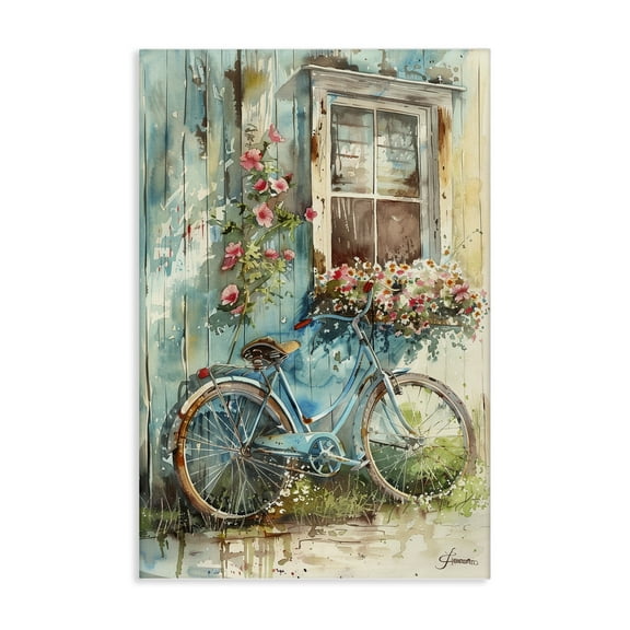 Stupell Industries Leaning Spring Bicycle Transportation Painting Wrapped Canvas Art Print Wall Art, 16 x 24