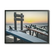 Stupell Industries Leaning Surfboards by Beach Nature Photography Black Framed Art Print Wall Art, 14 x 11