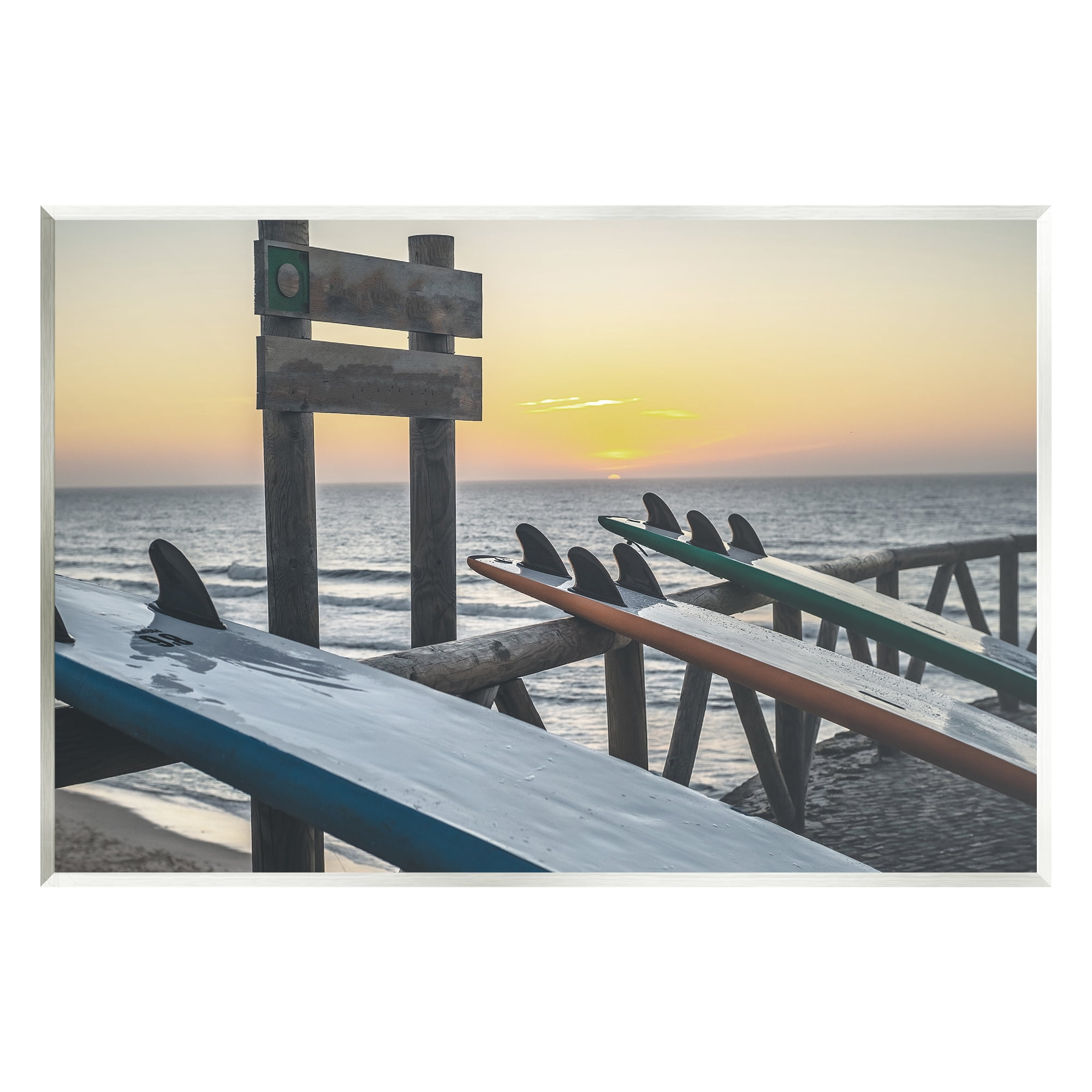Stupell Industries Leaning Surfboards by Beach Nature Photography Unframed Art Print Wall Art, 15 x 10