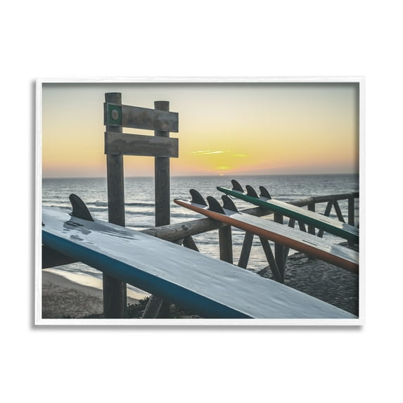Stupell Industries Leaning Surfboards by Beach Nature Photography White Framed Art Print Wall Art, 30 x 24
