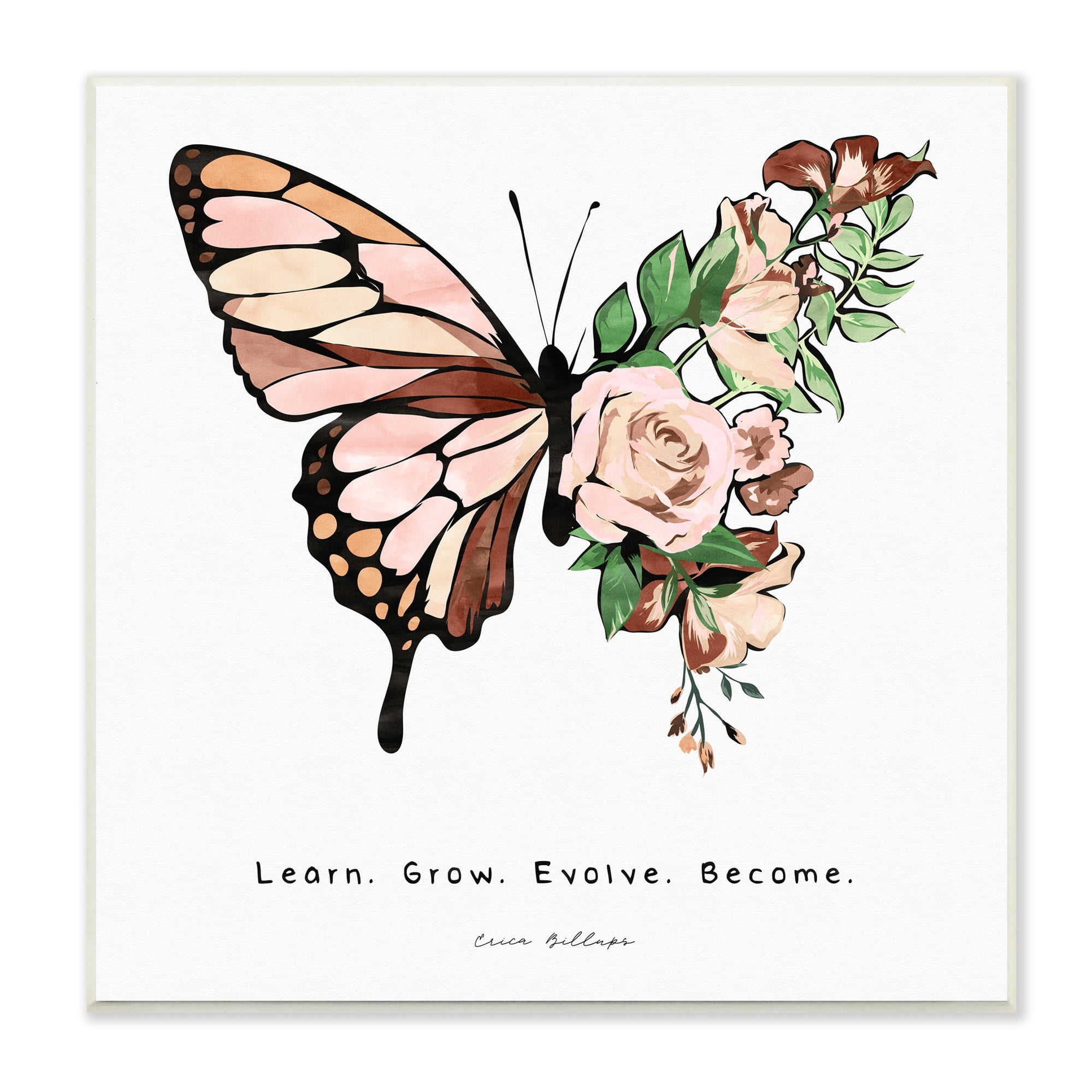 Stupell Industries Learn Grow Evolve Become Motivational Children's Diversity Butterfly, 12 x 12,Design by Erica Billups