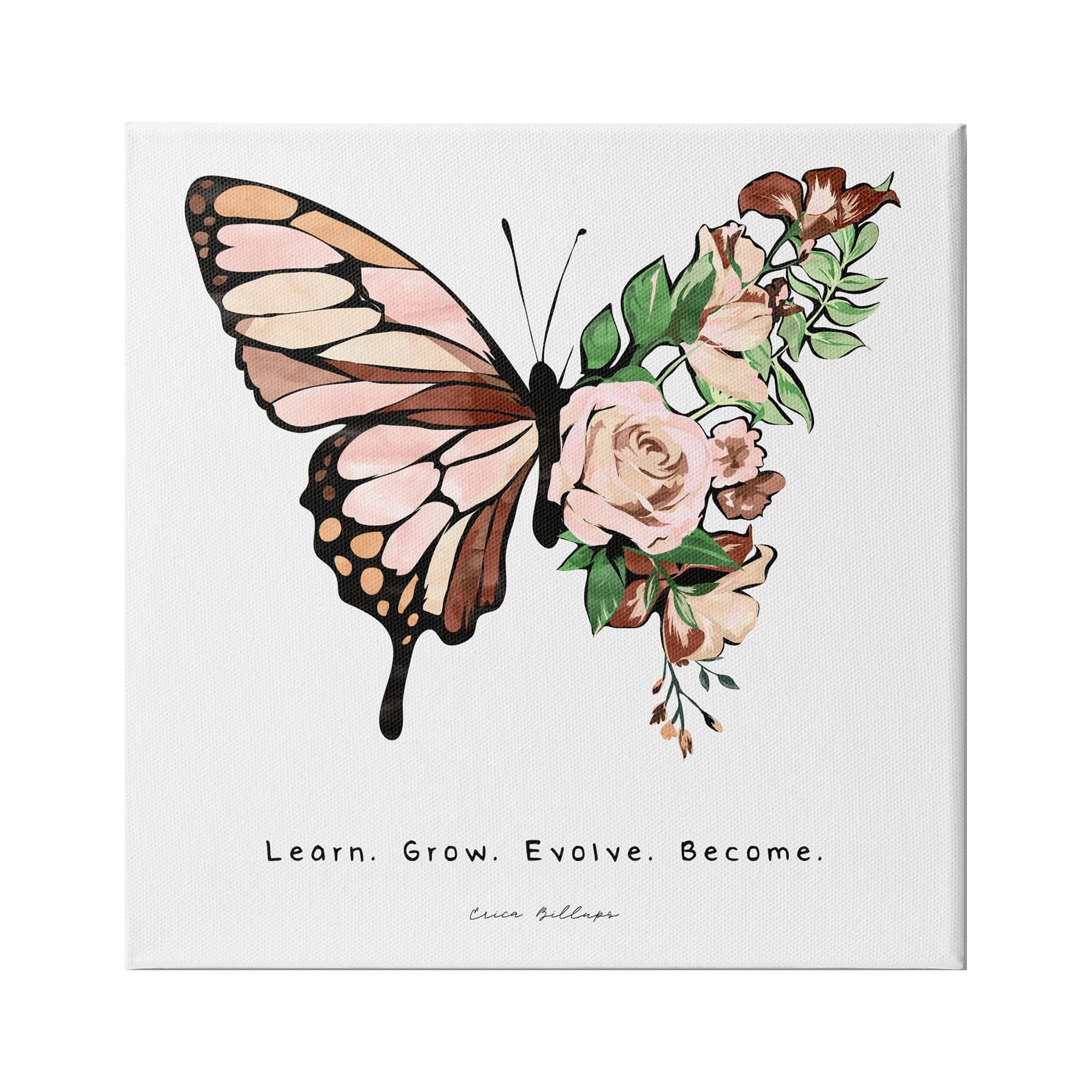 Stupell Industries Learn Grow Evolve Become Motivational Children's Diversity Butterfly, 24 x 24,Design by Erica Billups