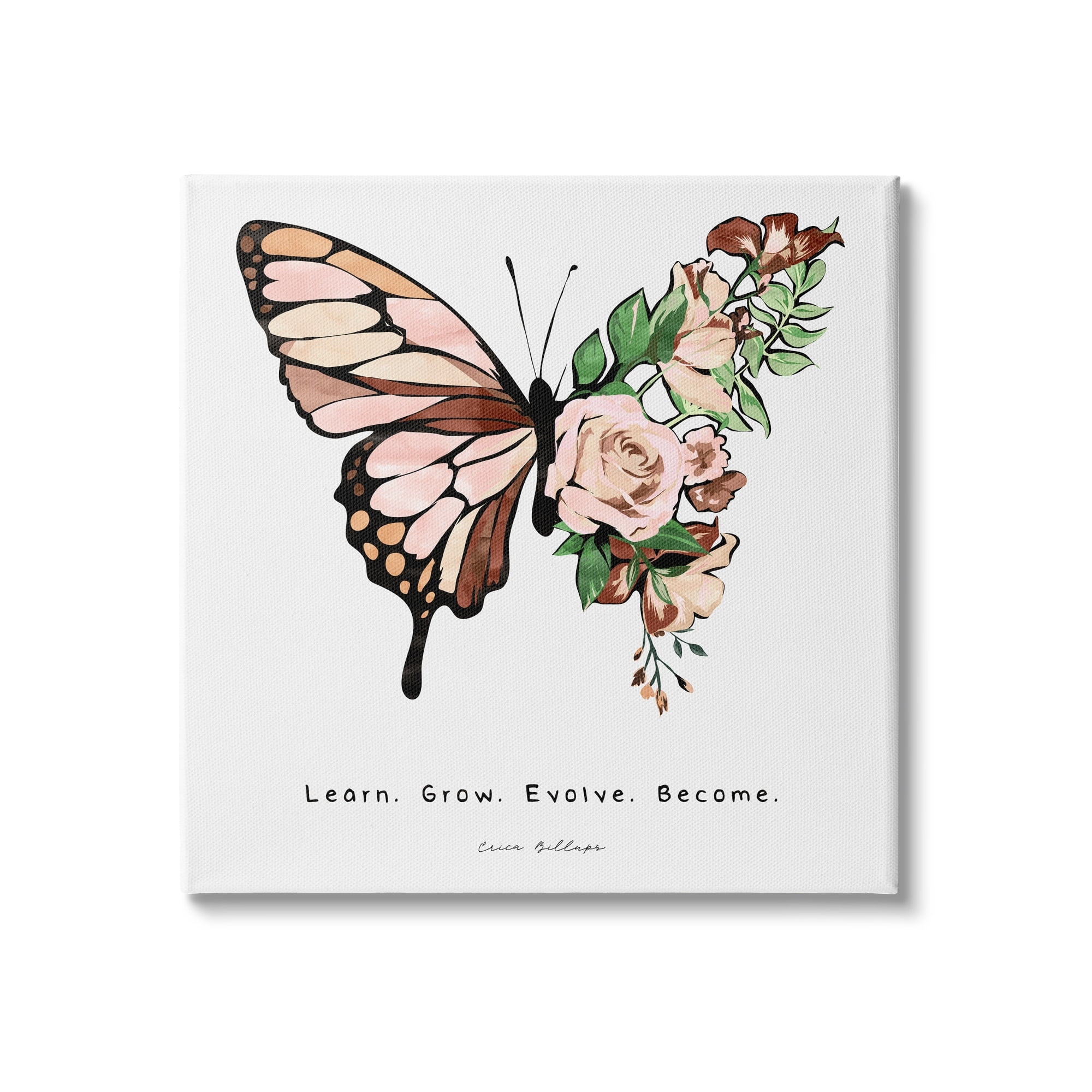 Stupell Industries Learn Grow Evolve Become Motivational Children's Diversity Butterfly Graphic Art Gallery-Wrapped Canvas Print Wall Art, 17x17, by Erica Billups
