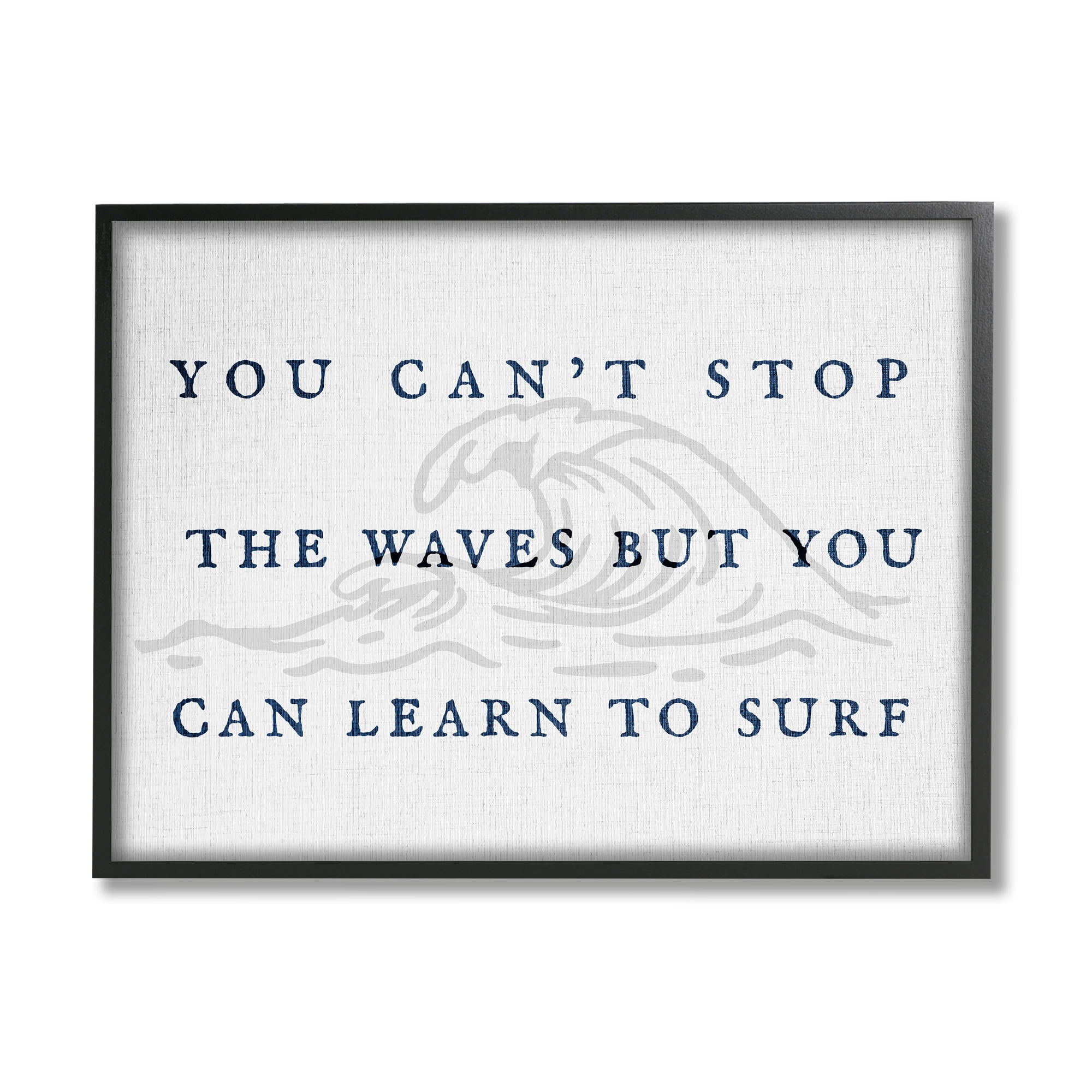 Stupell Industries Learn to Surf Inspirational Landscape Painting Black Framed Art Print Wall Art, 30 x 24