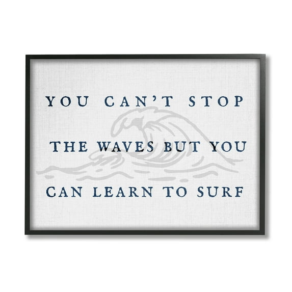 Stupell Industries Learn to Surf Inspirational Landscape Painting Black Framed Art Print Wall Art, 30 x 24