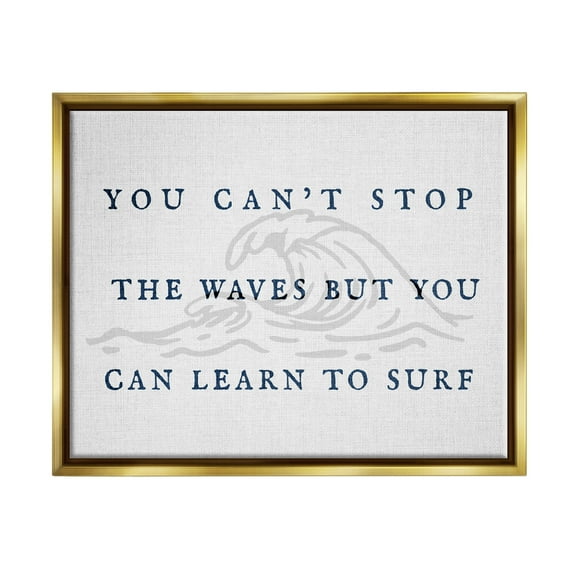 Stupell Industries Learn to Surf Inspirational Landscape Painting Gold Floater Framed Canvas Art Print Wall Art, 31 x 25