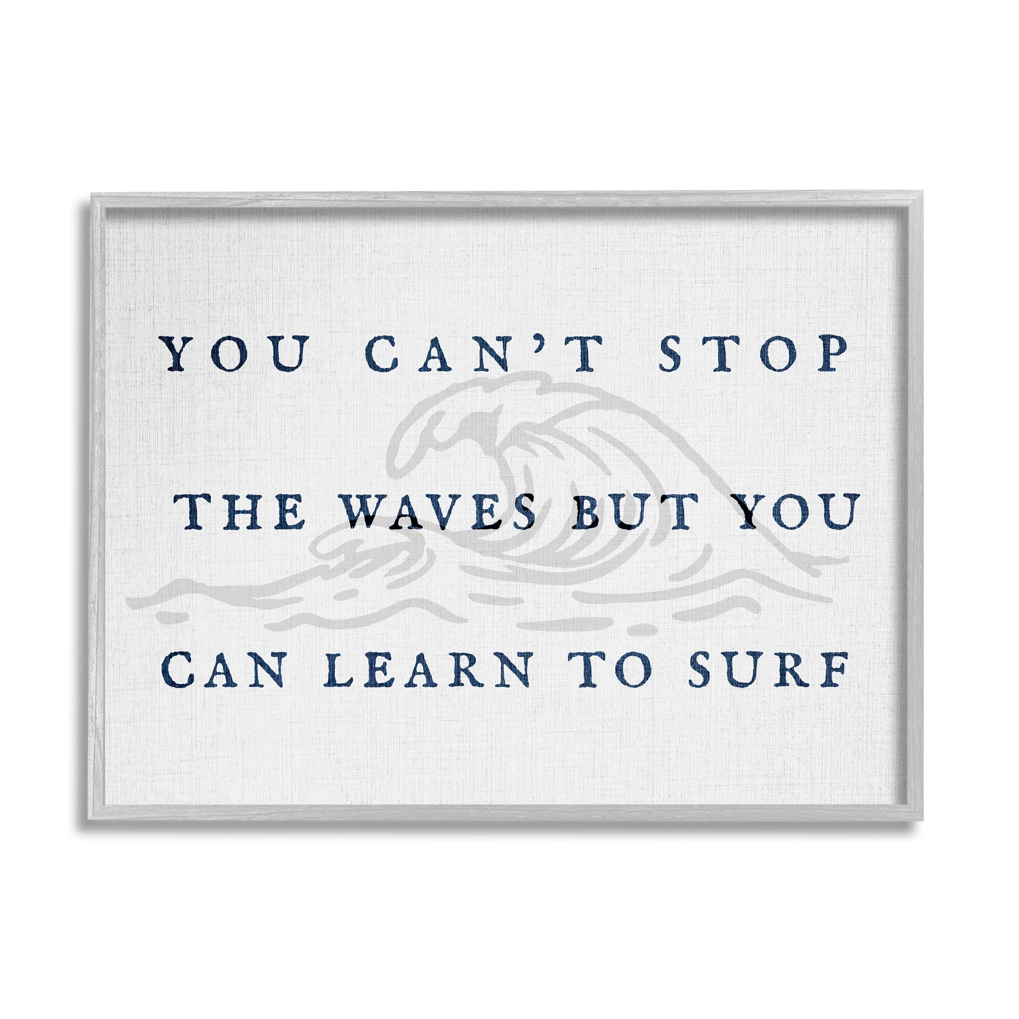 Stupell Industries Learn to Surf Inspirational Landscape Painting Gray Framed Art Print Wall Art, 14 x 11
