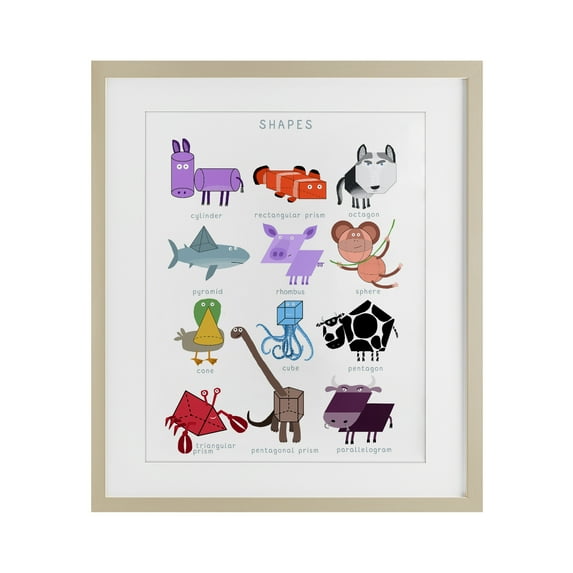 Stupell Industries Learning 3D Shapes with Animals Birch Framed Print Under Glass design by Carla Daly, 21 x 17