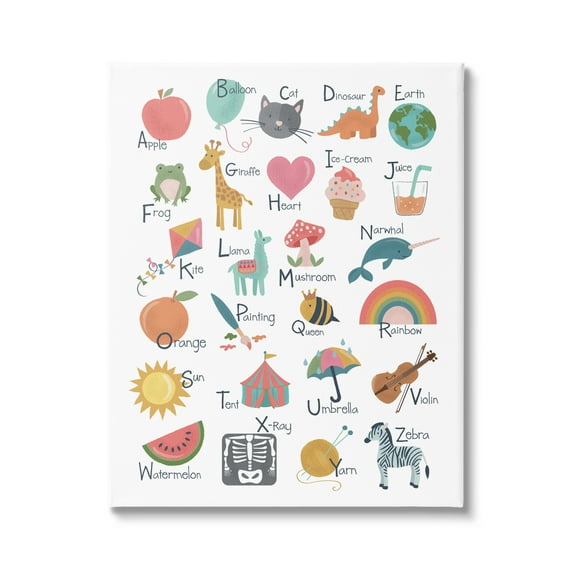 Stupell Industries Learning Alphabet Letters Various Wildlife Informative Chart Canvas Wall Art, 16 x 20, Design by Lisa Perry Whitebutton