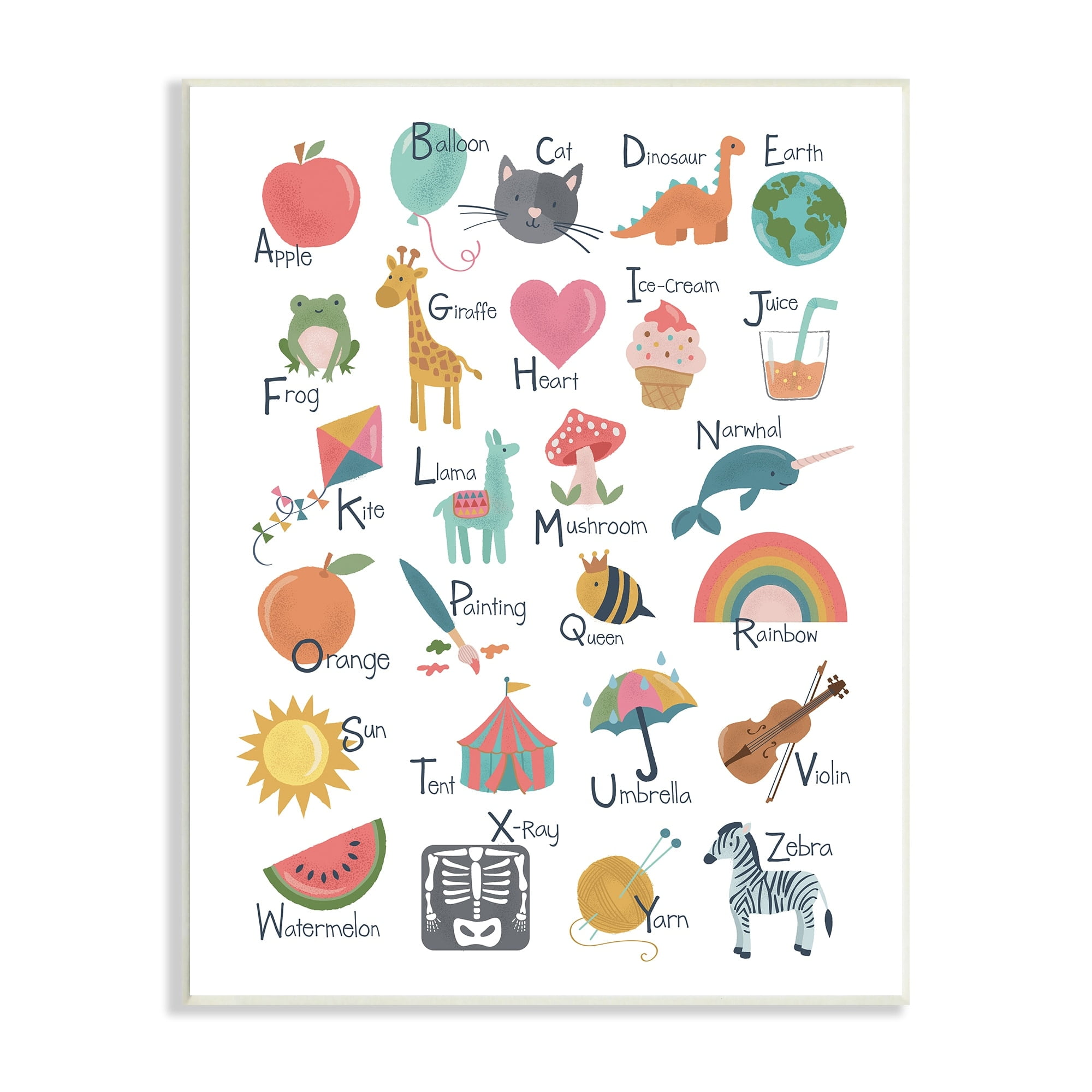 Stupell Industries Learning Alphabet Letters Various Wildlife Informative Chart Wood Wall Art, 10 x 15, Design by Lisa Perry Whitebutton