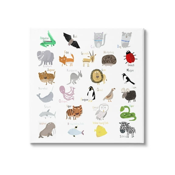 Stupell Industries Learning Alphabet Wild Animals Graphic Art Gallery Wrapped Canvas Print Wall Art, Design by Carla Daly