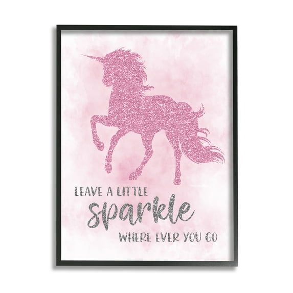 Stupell Industries Leave A Little Sparkle Phrase Pink Shimmer Unicorn Fairy Tales & Fantasy Painting Black Framed Art Print Wall Art, 24 x 30