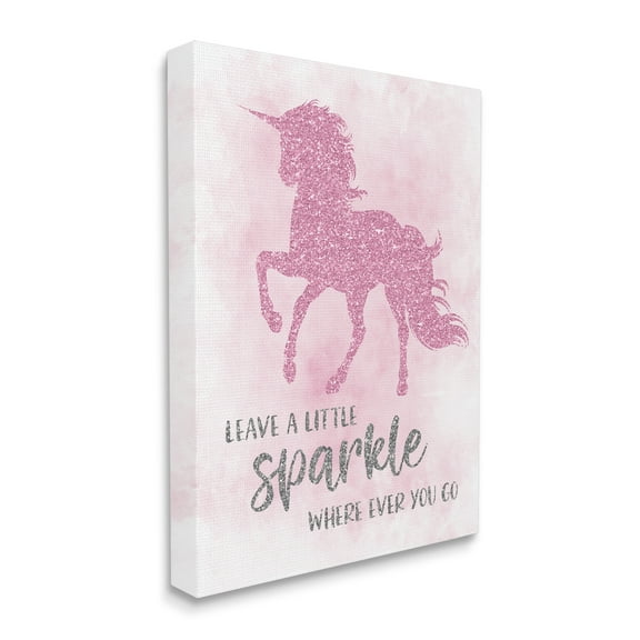 Stupell Industries Leave A Little Sparkle Phrase Pink Shimmer Unicorn Fairy Tales & Fantasy Painting Gallery Wrapped Canvas Print Wall Art, 16 x 20