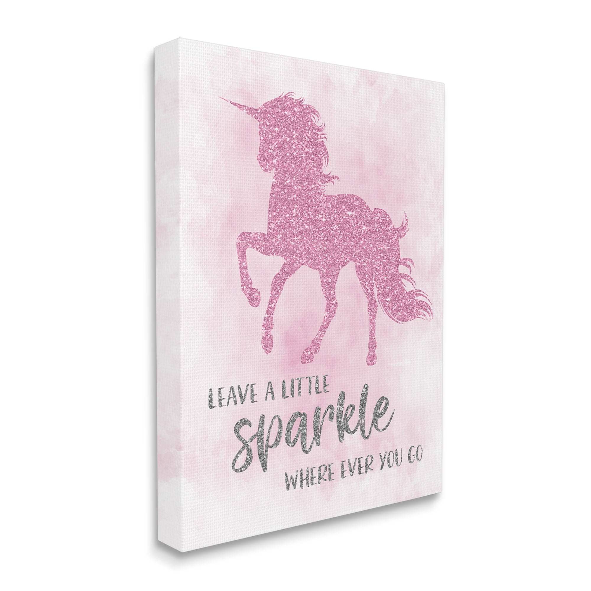 Stupell Industries Leave A Little Sparkle Phrase Pink Shimmer Unicorn Fairy Tales & Fantasy Painting Gallery Wrapped Canvas Print Wall Art, 24 x 30