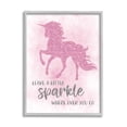 thumbnail image 1 of Stupell Industries Leave A Little Sparkle Phrase Pink Shimmer Unicorn Fairy Tales & Fantasy Painting Gray Framed Art Print Wall Art, 16 x 20, 1 of 7