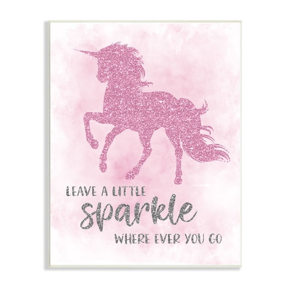 Stupell Industries Leave A Little Sparkle Phrase Pink Shimmer Unicorn Fairy Tales & Fantasy Painting Unframed Art Print Wall Art, 13 x 19