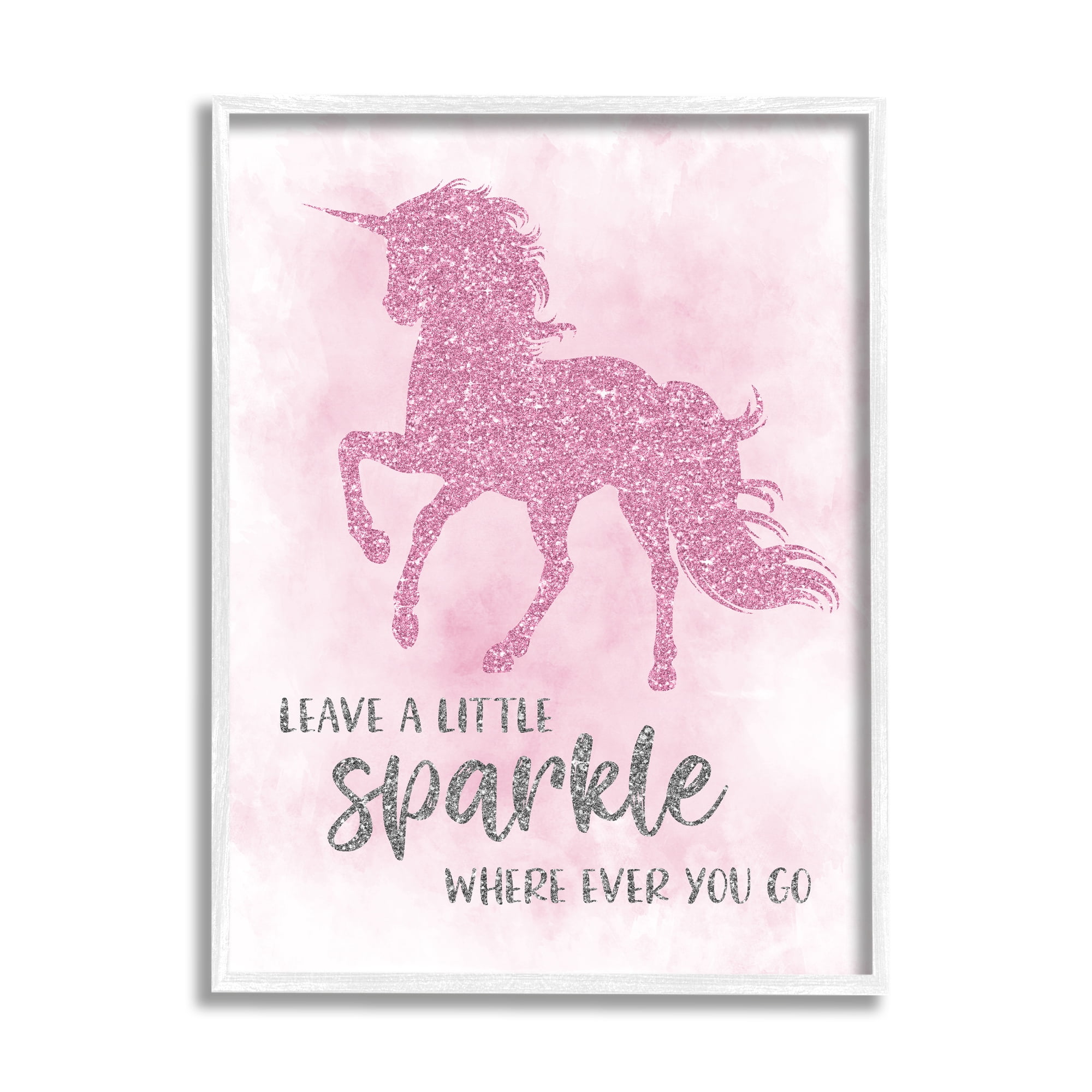 Stupell Industries Leave A Little Sparkle Phrase Pink Shimmer Unicorn Fairy Tales & Fantasy Painting White Framed Art Print Wall Art, 24 x 30