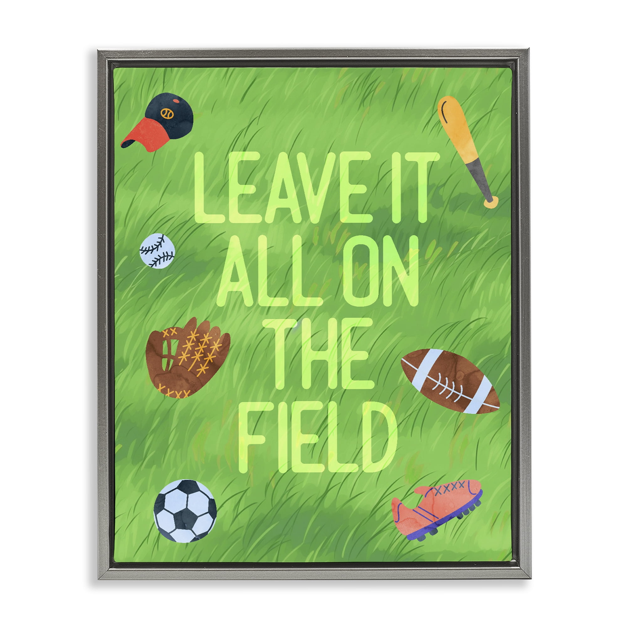 Stupell Industries Leave It On The Field Gray Framed Floater Canvas Wall Art, design by Lil' Rue