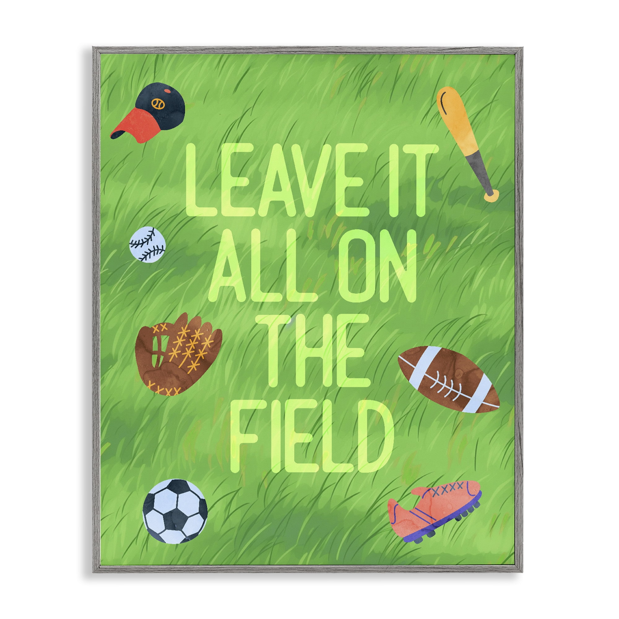 Stupell Industries Leave It On The Field Gray Framed Giclee Art, design by Lil' Rue
