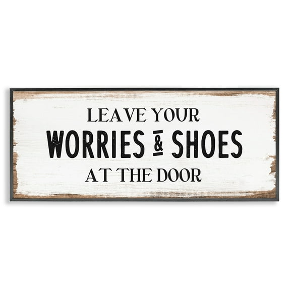 Stupell Industries Leave Worries and Shoes At Door Farmhouse Phrase, 30 x 13, Design by Daphne Polselli