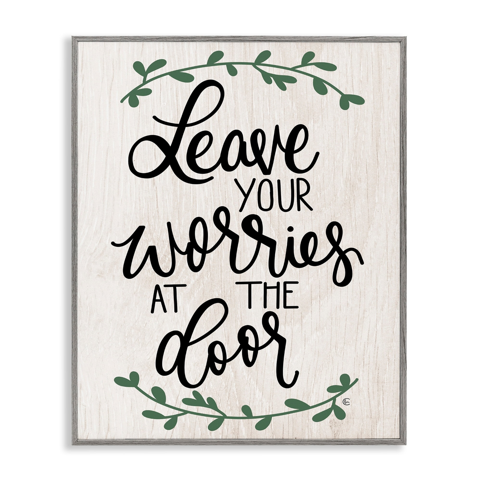 Stupell Industries Leave Your Worries at the Door Quote Family Greeting Framed Wall Art Design by Fearfully Made Creations, 11" x 14", Gray Framed