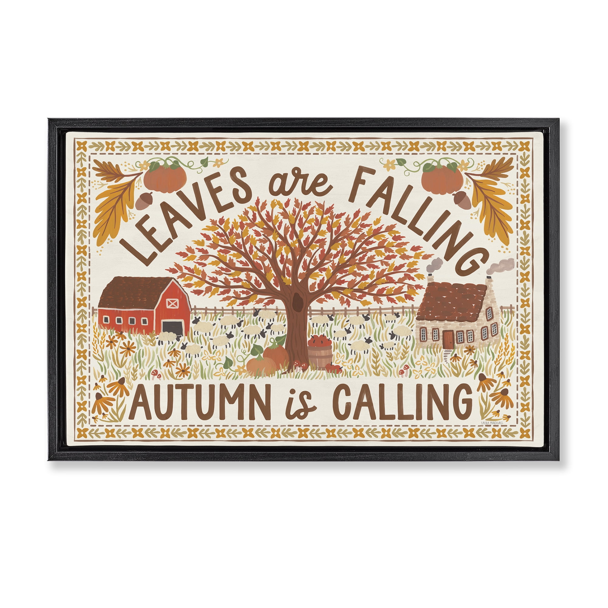 Stupell Industries Leaves Are Falling Scene Landscape Painting Black Floater Framed Canvas Art Prints Wall Art, 25 x 17