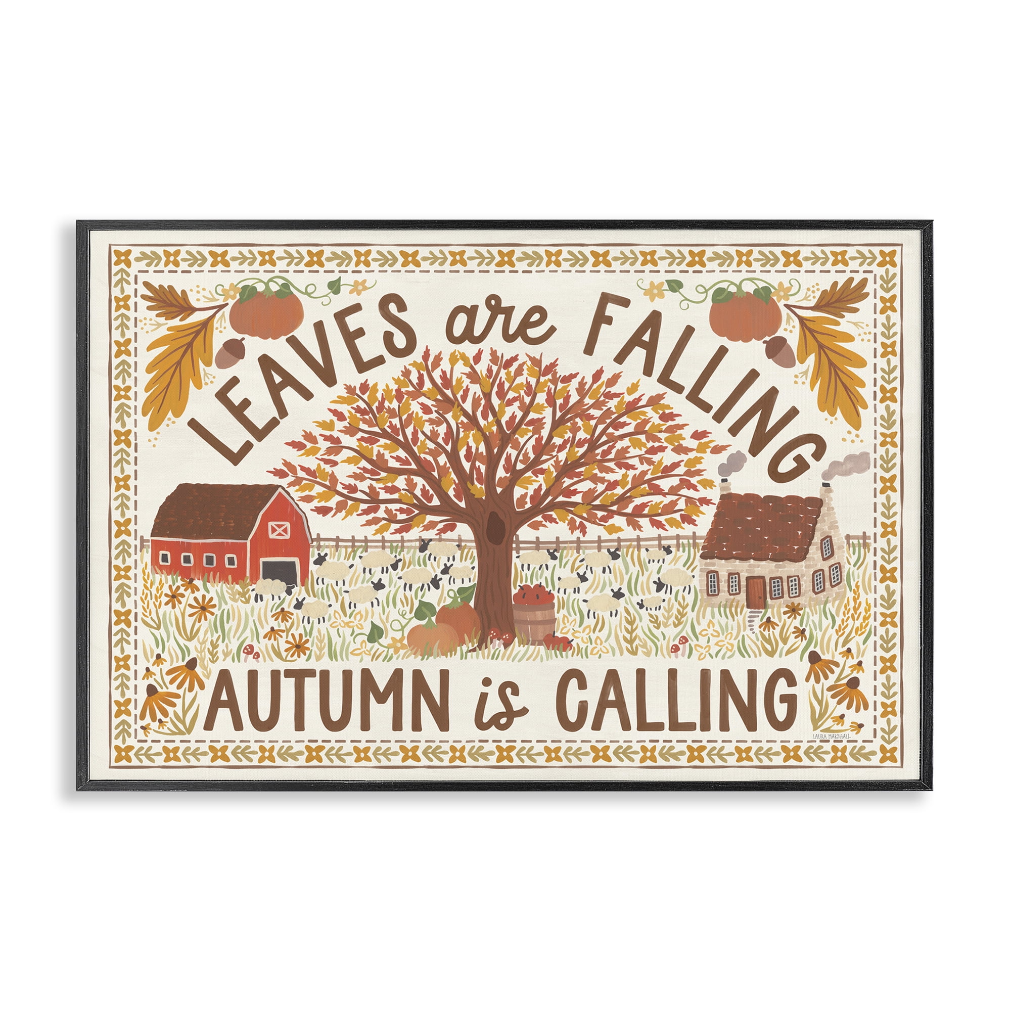 Stupell Industries Leaves Are Falling Scene Landscape Painting Black Framed Art Prints Wall Art, 24 x 16