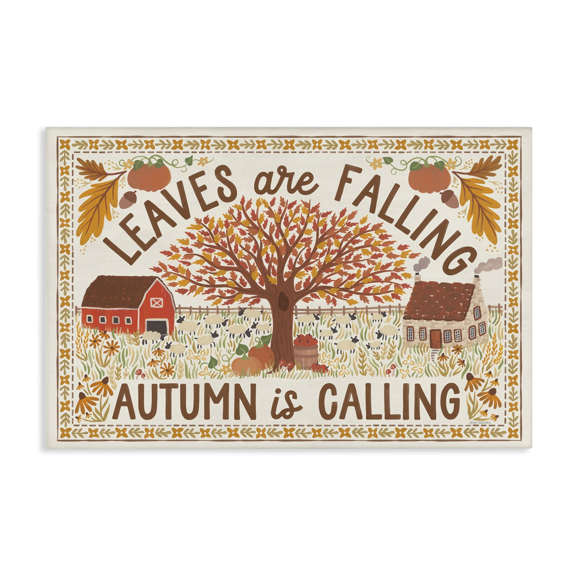 Stupell Industries Leaves Are Falling Scene Landscape Painting Gallery Wrapped Canvas Art Prints Wall Art, 24 x 16