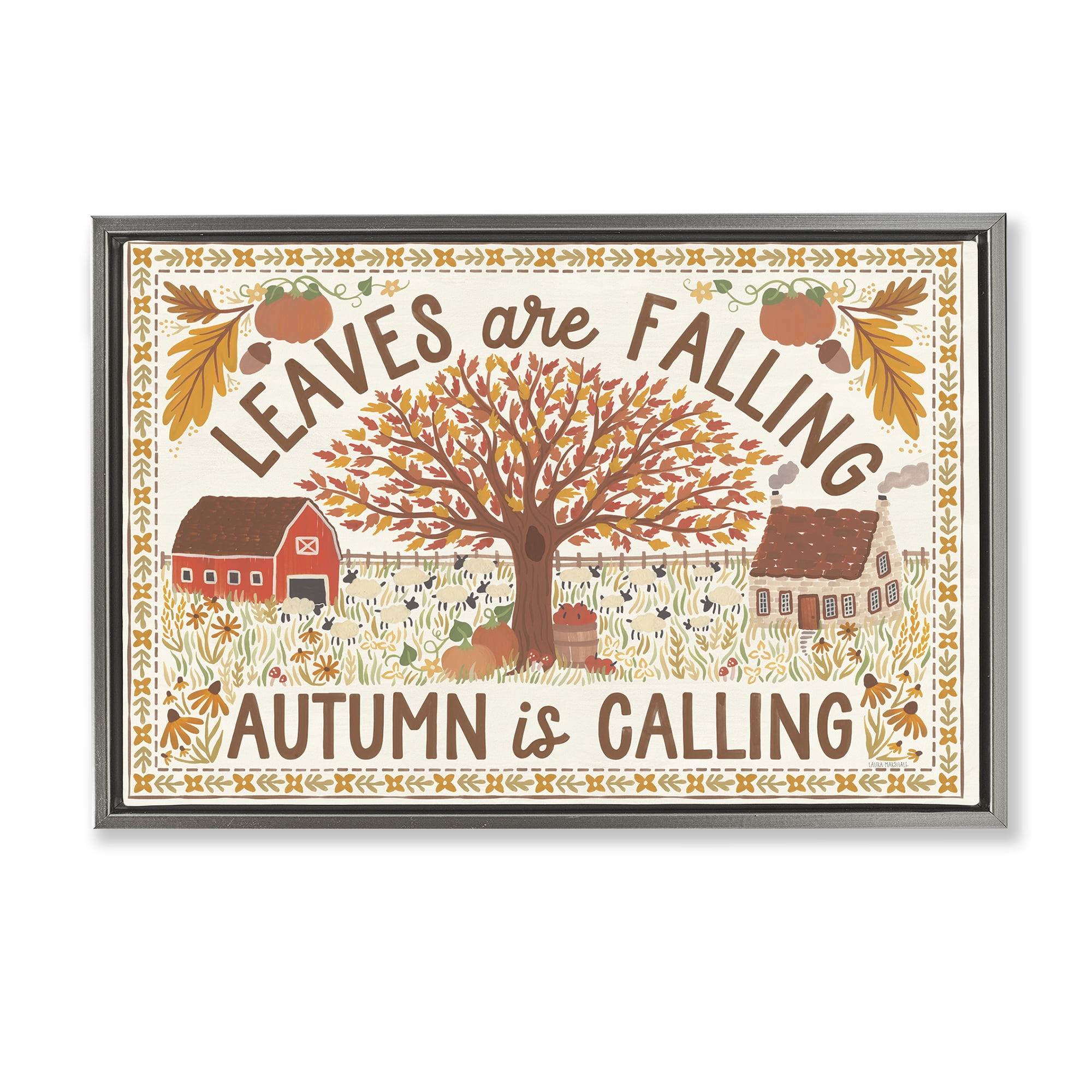Stupell Industries Leaves Are Falling Scene Landscape Painting Gray Floater Framed Canvas Art Prints Wall Art, 25 x 17