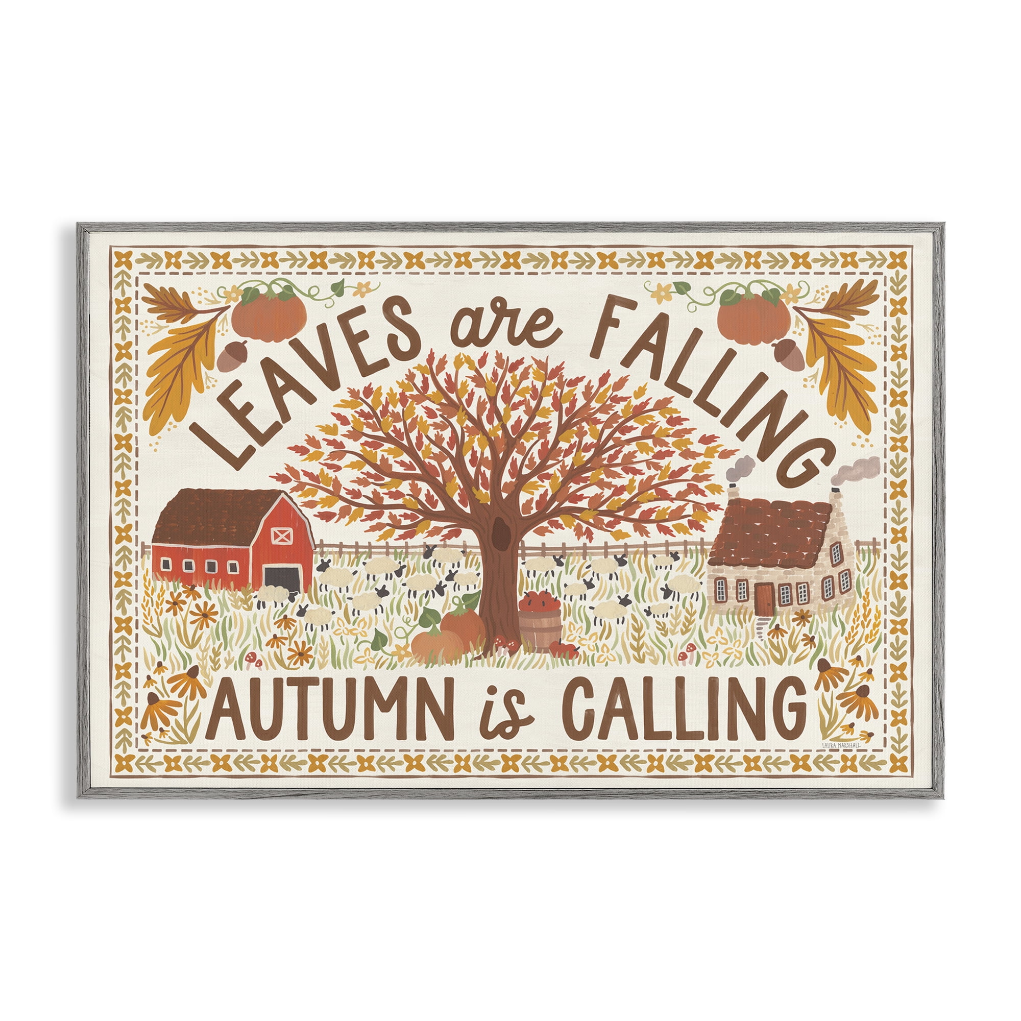 Stupell Industries Leaves Are Falling Scene Landscape Painting Gray Framed Art Prints Wall Art, 24 x 16