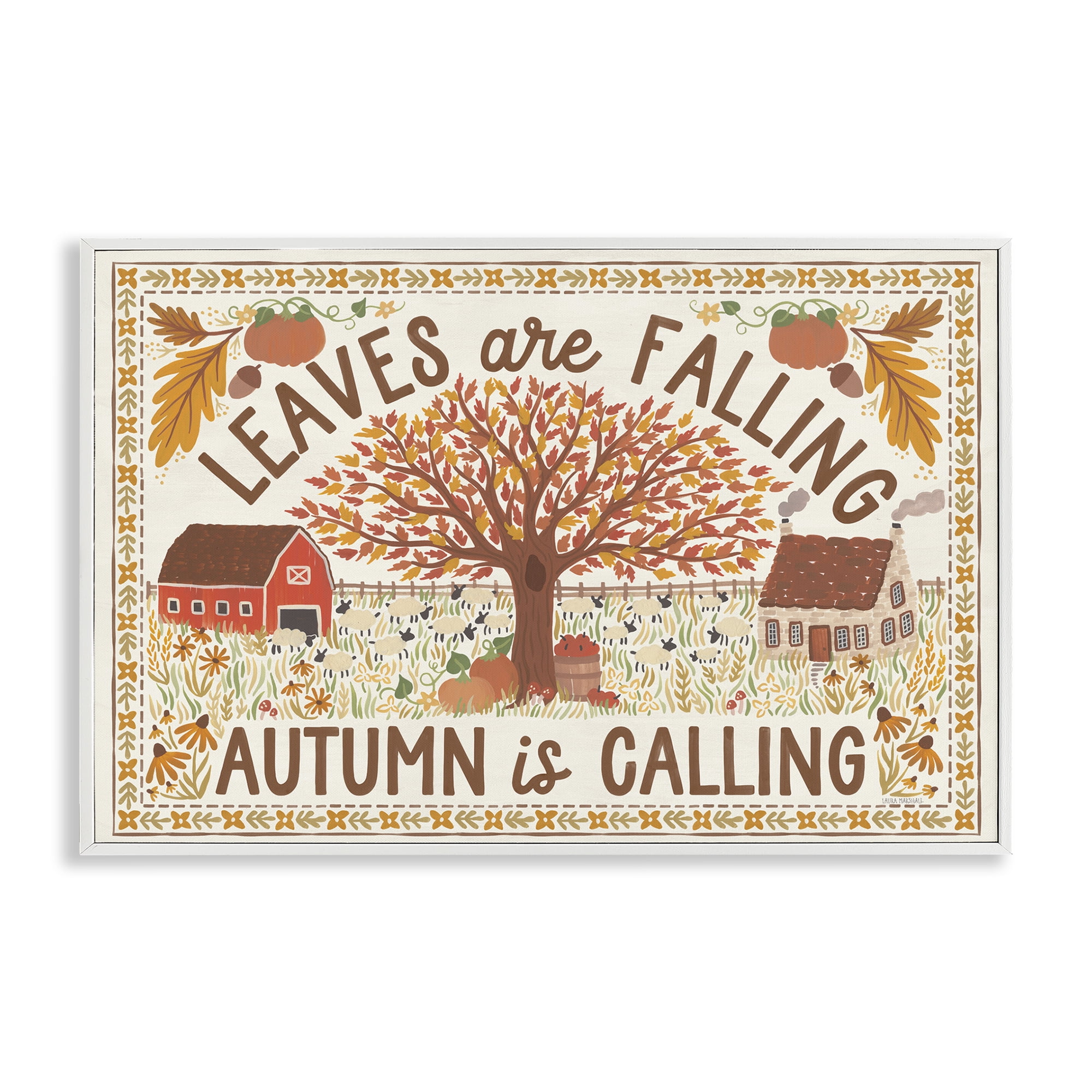 Stupell Industries Leaves Are Falling Scene Landscape Painting White Framed Art Prints Wall Art, 18 x 12