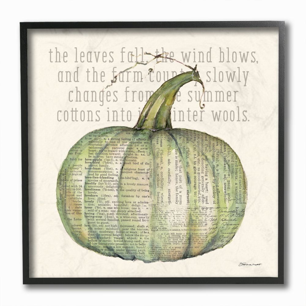 Green Pumpkin Autumn Canvas Print with Black Frame, 12 x 12