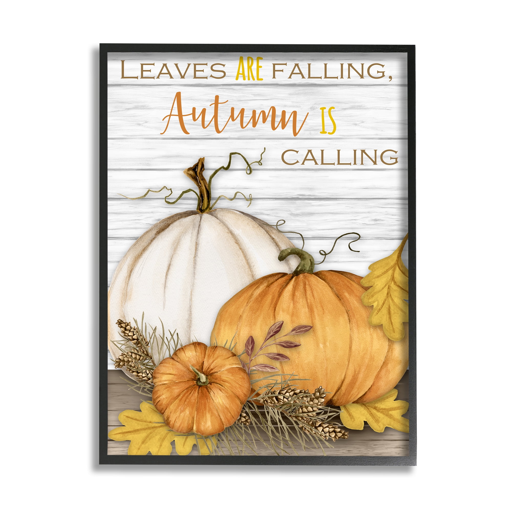 Stupell Industries Leaves Falling Autumn Calling Quote Farm Harvest Landscape Painting Black Framed Art Print Wall Art, 11 x 14