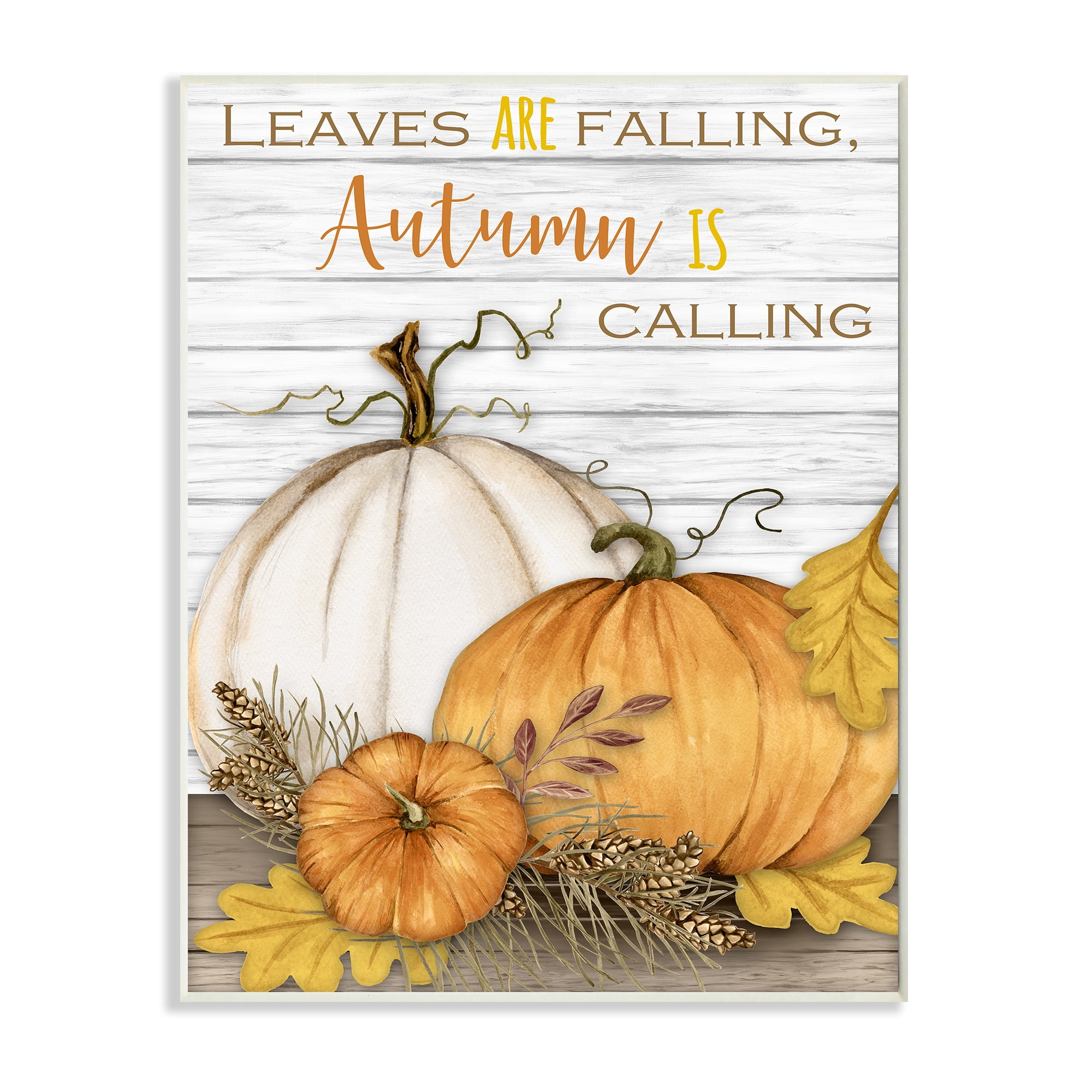 Stupell Industries Leaves Falling Autumn Calling Quote Farm Harvest Landscape Painting Wall Plaque Art Print Wall Art, 13 x 19
