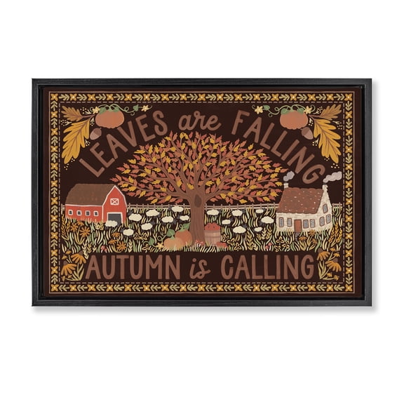 Stupell Industries Leaves Falling on Brown Landscape Painting Black Floater Framed Canvas Art Prints Wall Art, 31 x 21