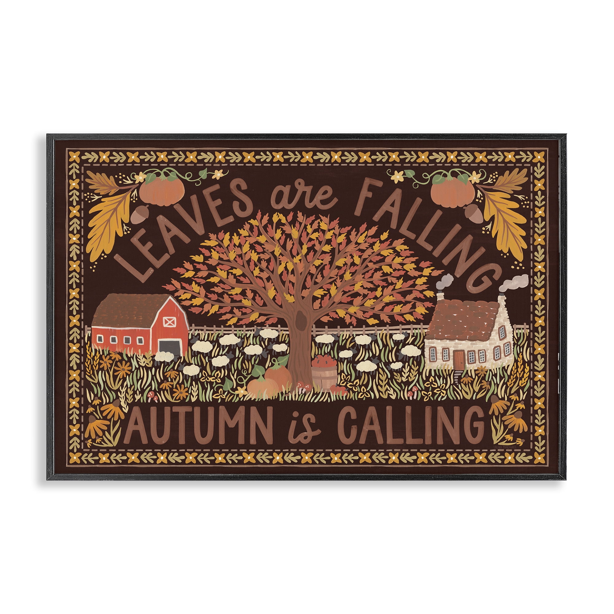 Stupell Industries Leaves Falling on Brown Landscape Painting Black Framed Art Prints Wall Art, 24 x 16