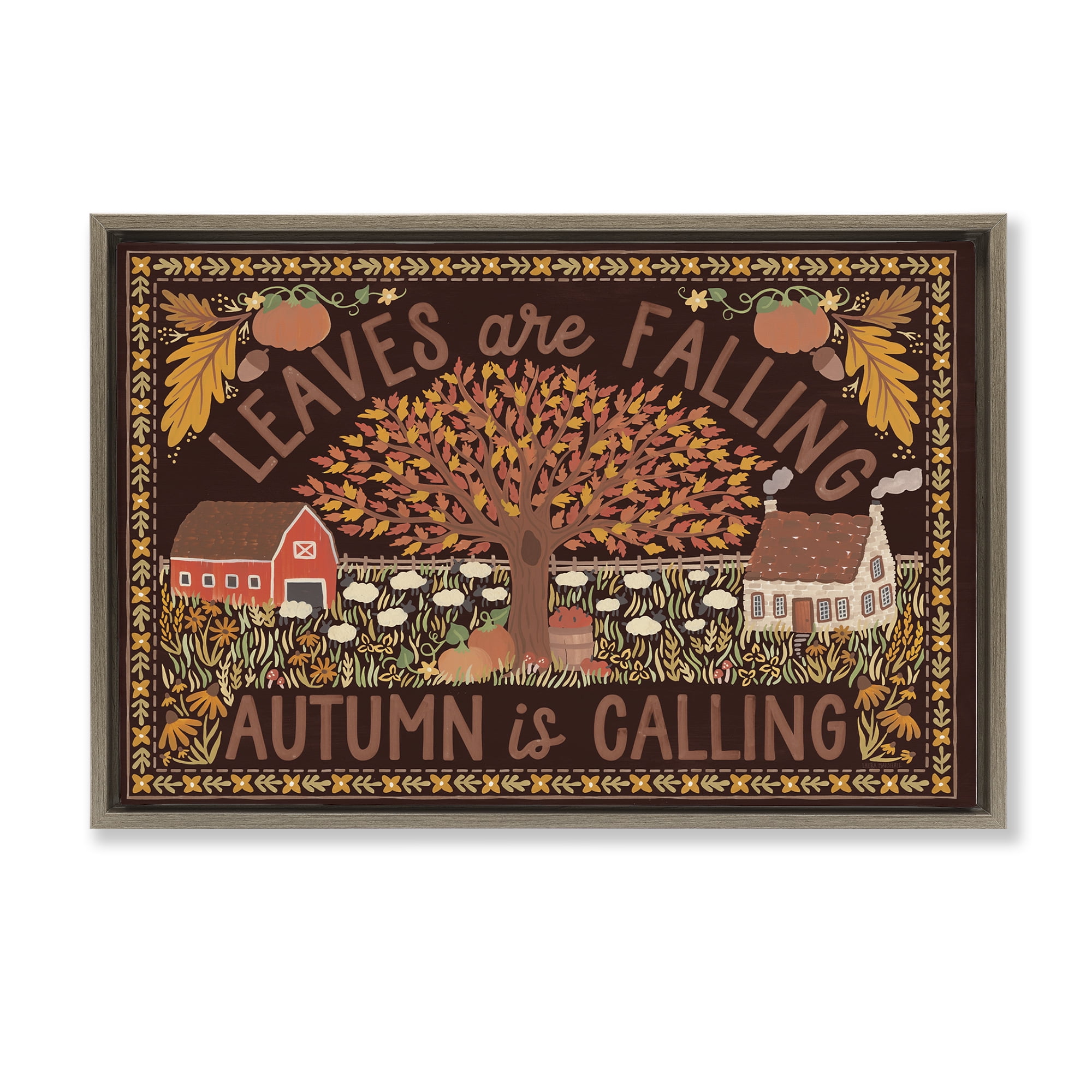 Stupell Industries Leaves Falling on Brown Landscape Painting Brown Floater Framed Canvas Art Prints Wall Art, 25 x 17