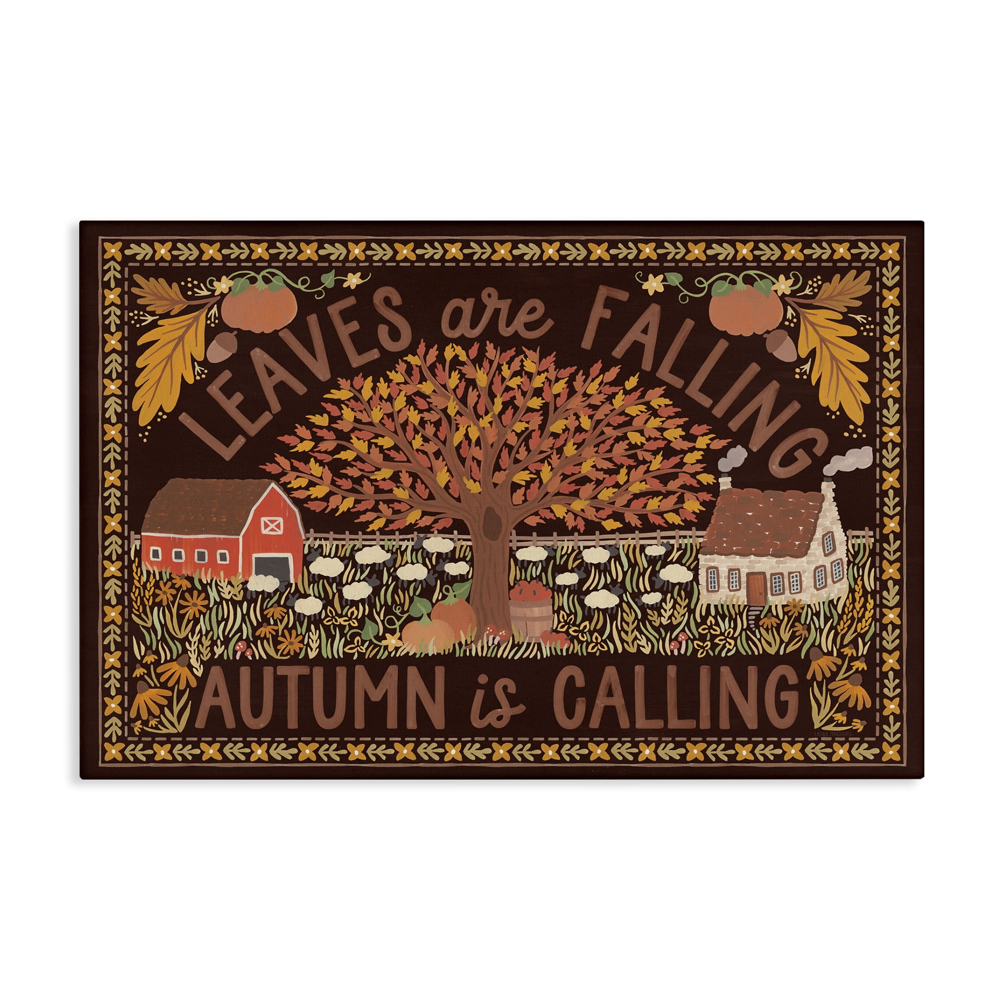 Stupell Industries Leaves Falling on Brown Landscape Painting Gallery Wrapped Canvas Art Prints Wall Art, 45 x 30