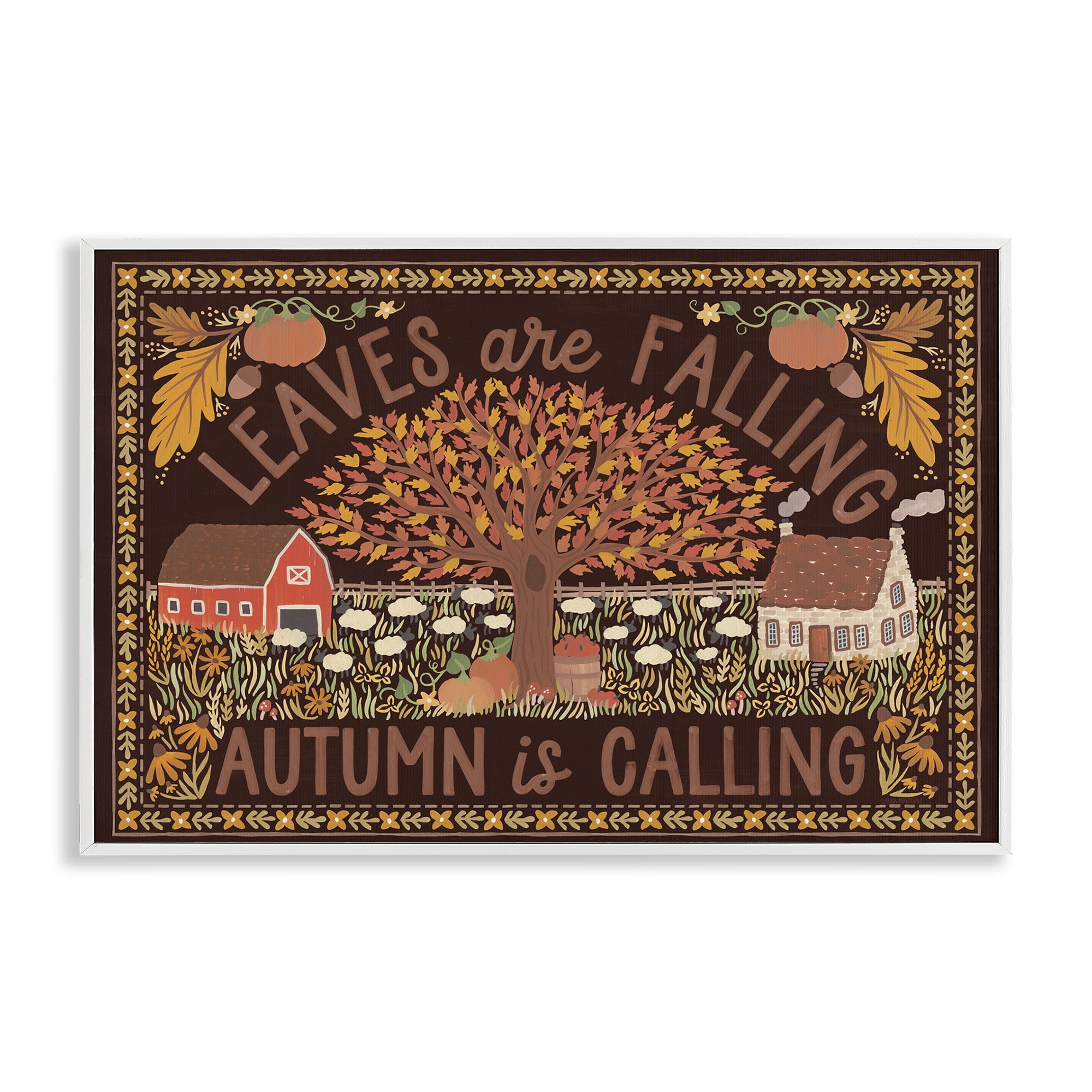 Stupell Industries Leaves Falling on Brown Landscape Painting White Framed Art Prints Wall Art, 18 x 12