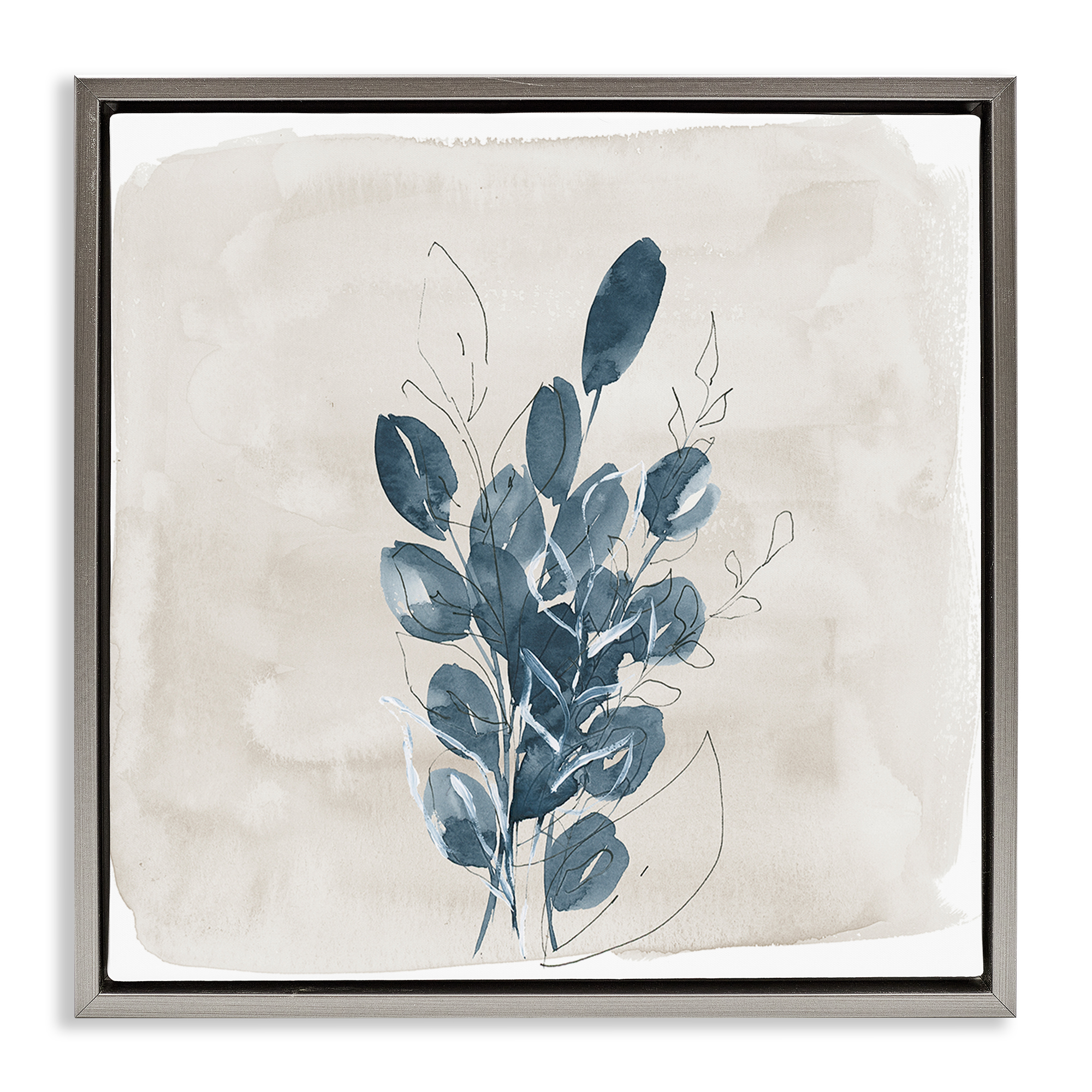 Stupell Industries Leaves In Summer Plants & Flowers Painting Gray Floater Framed Canvas Art Print Wall Art, 18 x 18